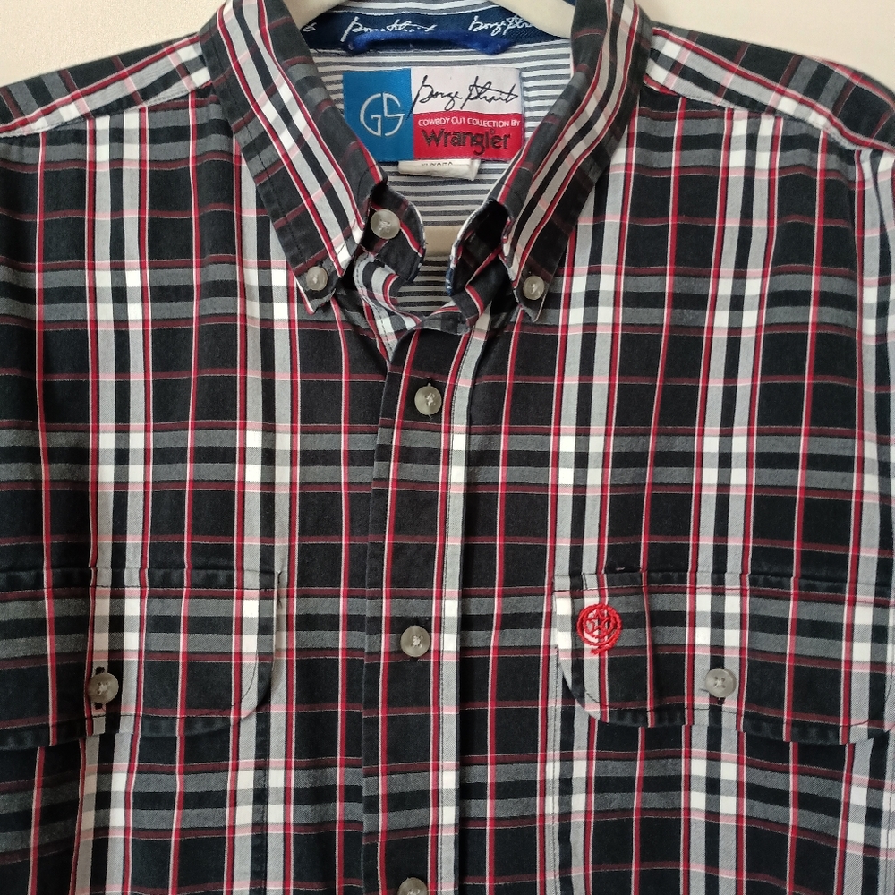 George Strait Cowboy Cut Collection by Wrangler Black Plaid Mens Shirt XL‎